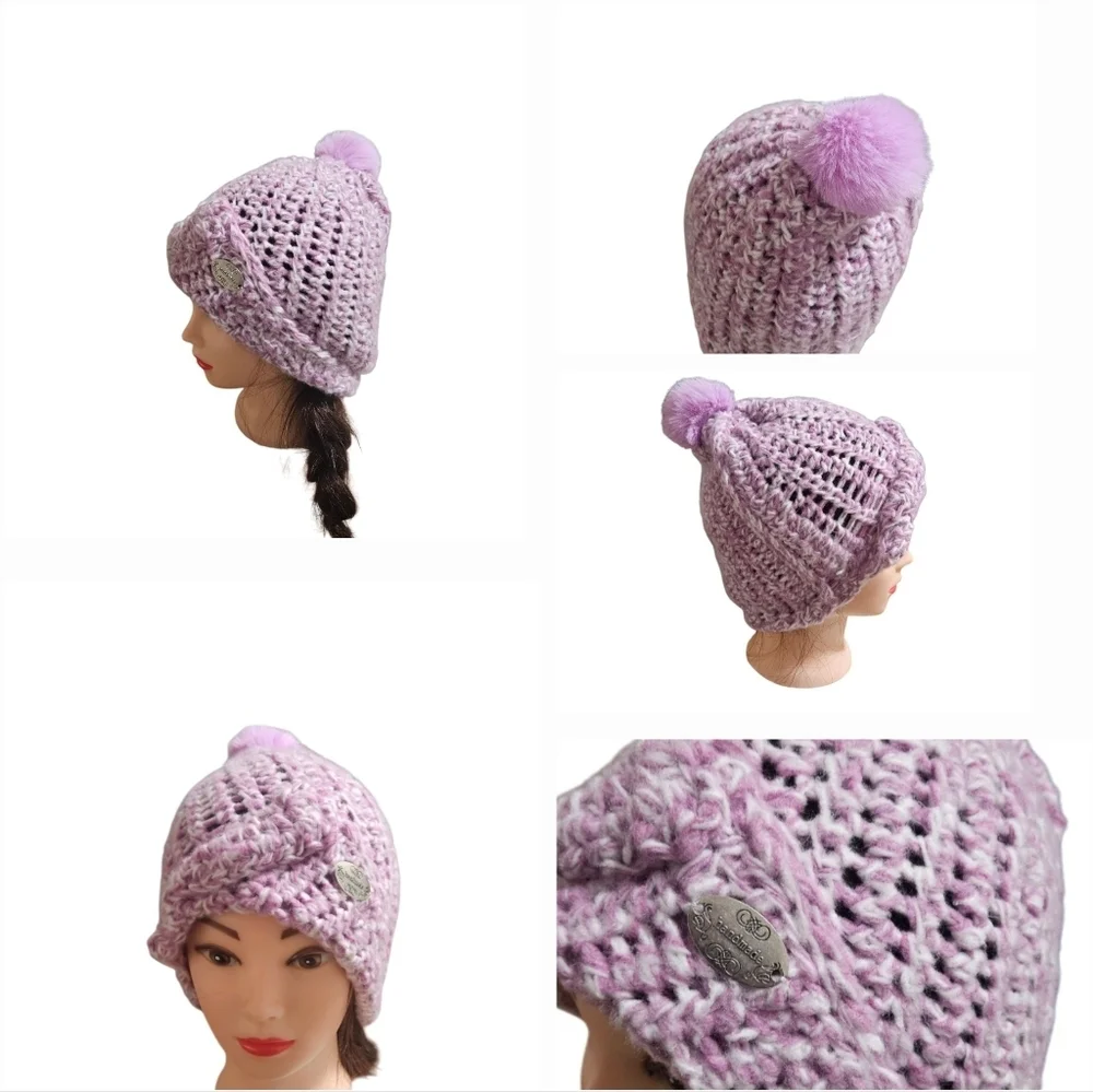 Hand Crafted Crochet 2-piece Set Fringe Scarf & Winter beanie Purple chunky knit